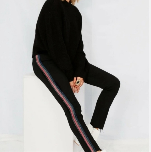 MOTHER High Waisted Looker Ankle Fray Pink Glitter Jeans Size 26 - Picture 5 of 14